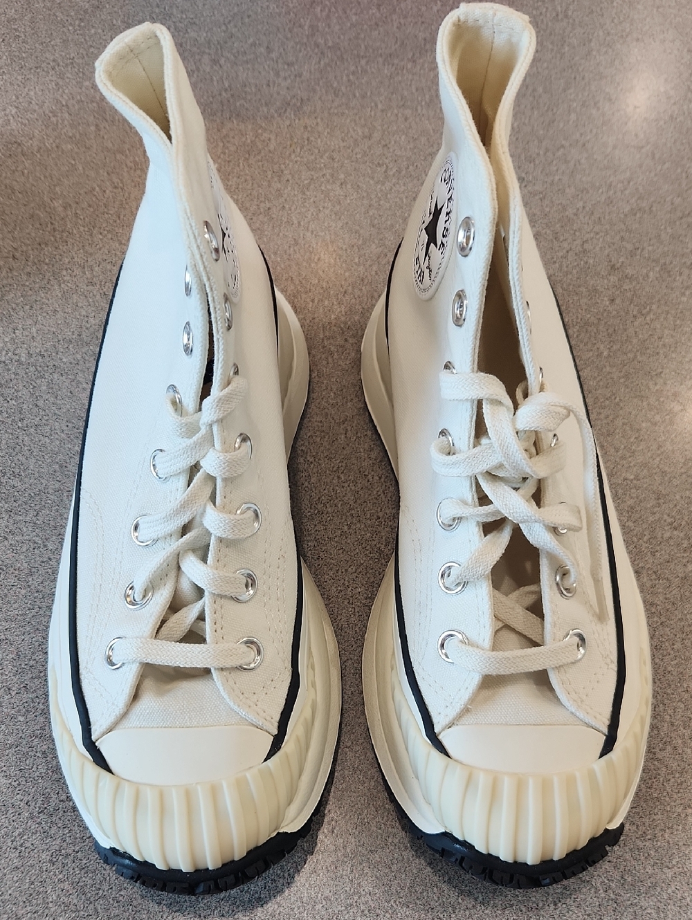 Converse Canvas High-Top Sneakers in Cream and Black Trim